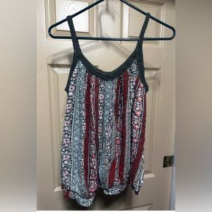 Women's Striped Sleeveless Top - Olive Crocheted Straps Sz Large